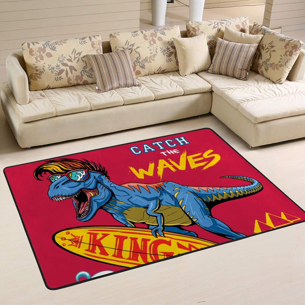 Tapis de surf dinosaure T-Rex pop art rose Ruchen 180x120cm grand tapis salon