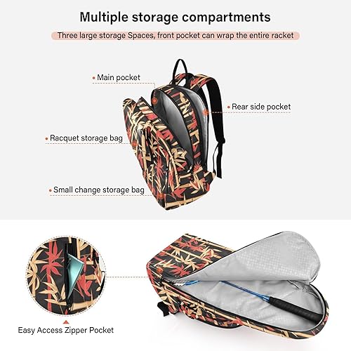 Miniatura 5 de Bolsa de tenis y bádminton transpirable de oro rojo chino 2 raquetas de tenis, bolsa de gimnasio para mujeres, hombres, adolescentes bolso para