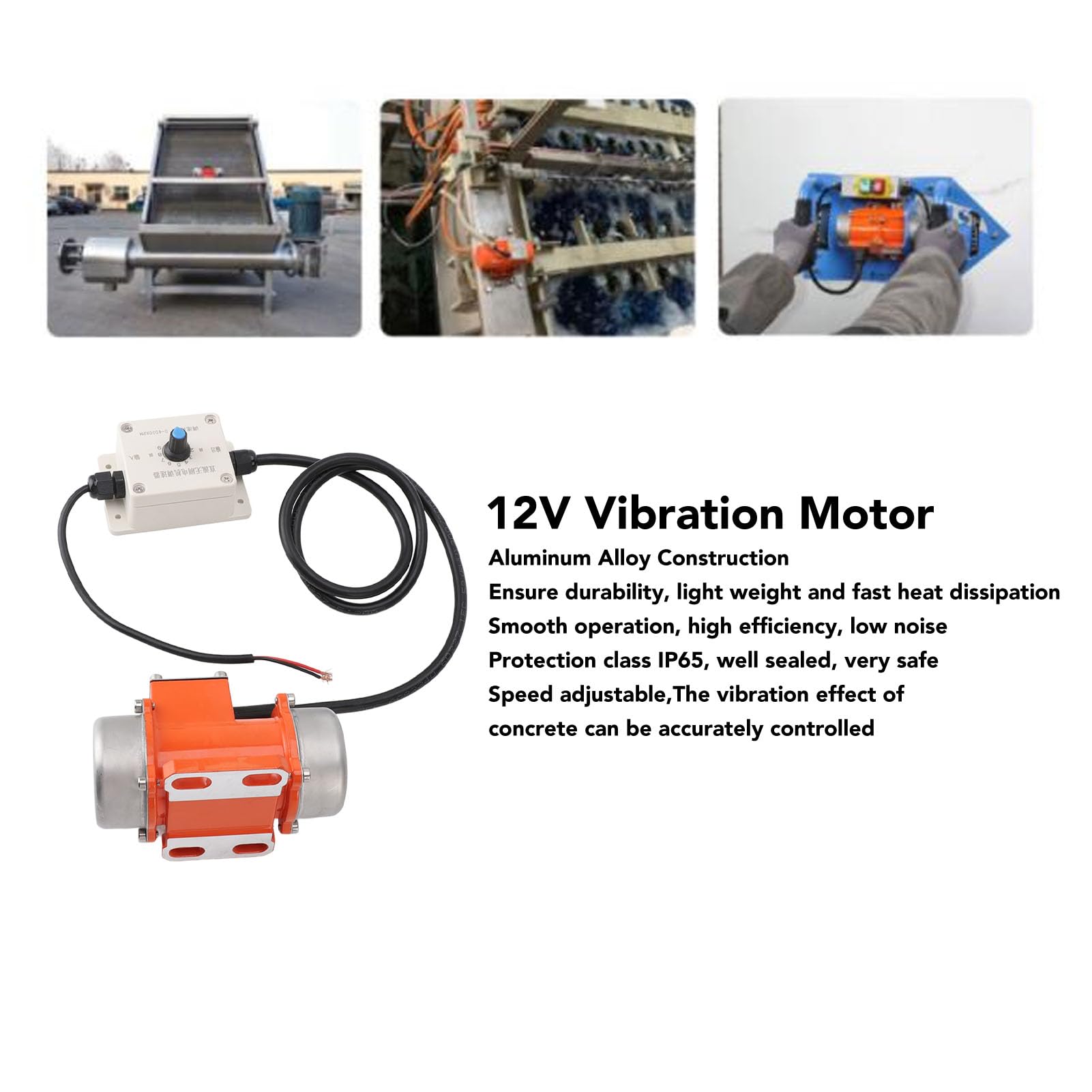 Motor de vibración de 12V Aluminio Aleación de aluminio 4000 rpm Velocidad ajustable Vibrador de concreto de CC sin escobillas para equipos Construcción de minería (15W)