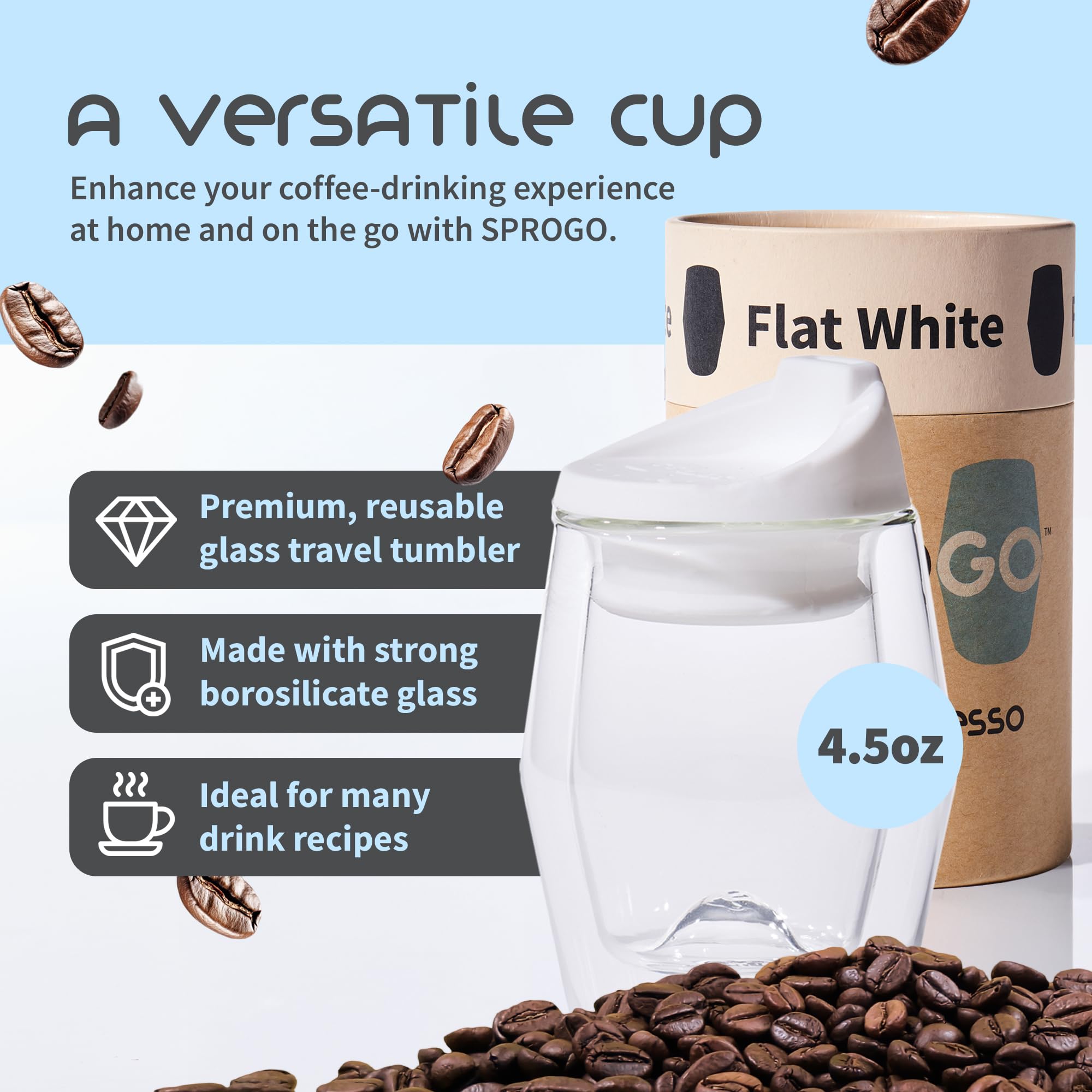 To-Go - Taza de café expreso, tamaño pequeño de 4.5 onzas, taza de viaje con tapa, reutilizable (blanco plano)