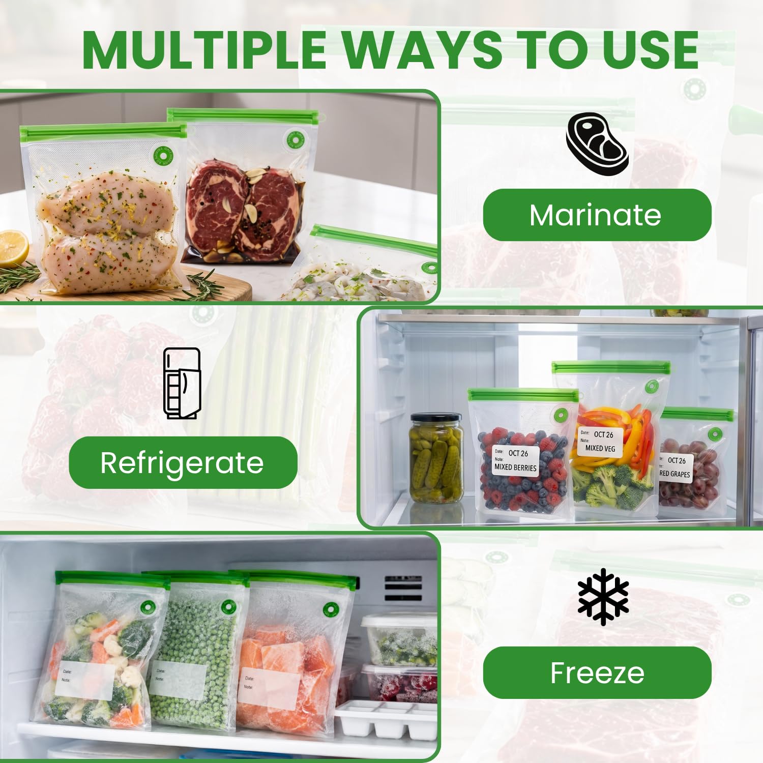 SOUSVIDE ART Lot de 37 sacs réutilisables sous vide avec scellant sous vide – 30 sacs de cuisson et de rangement de 3 tailles avec pompe et accessoires de cuisson sous vide – Kit de qualité