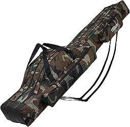 Lomffy Bolsa para Caña de Pescar Portátil, 150cm Plegable Alta Capacidad Bolsa de Almacenamiento para Caña de Pescar con 3 Capas Impermeable Duradero Bolsa de Transporte para Caña de Pescar (Marrón)