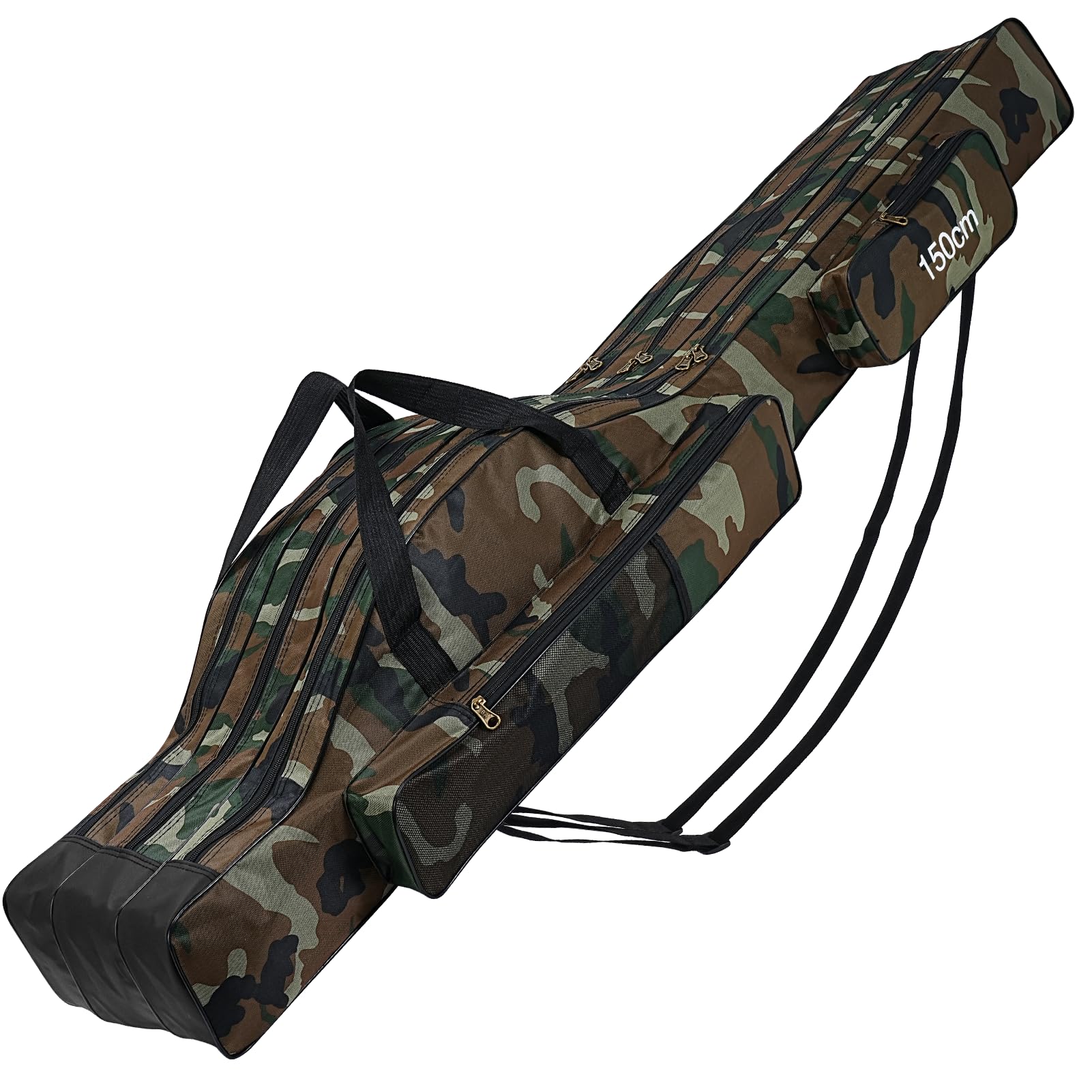 Lomffy Borsa da Pesca Portatile, 150cm Pieghevole Sacca Canna e Attrezzi con 3 Strati Grande capacità Borsa da Pesca Portatile per Canna Impermeabile Custodia per Canna da Pesca - 2