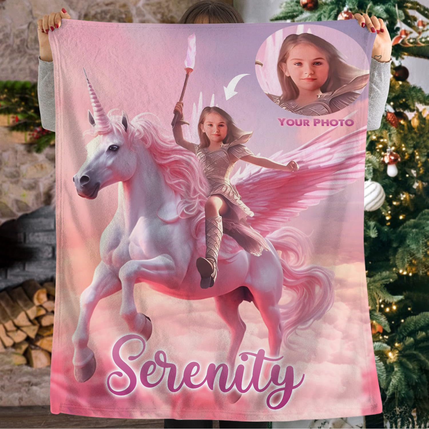 Personalized Princess Unicorn Blanket for Girls - Upload Your Photo, Birthday Gift With Your Face - 30x40 Inches