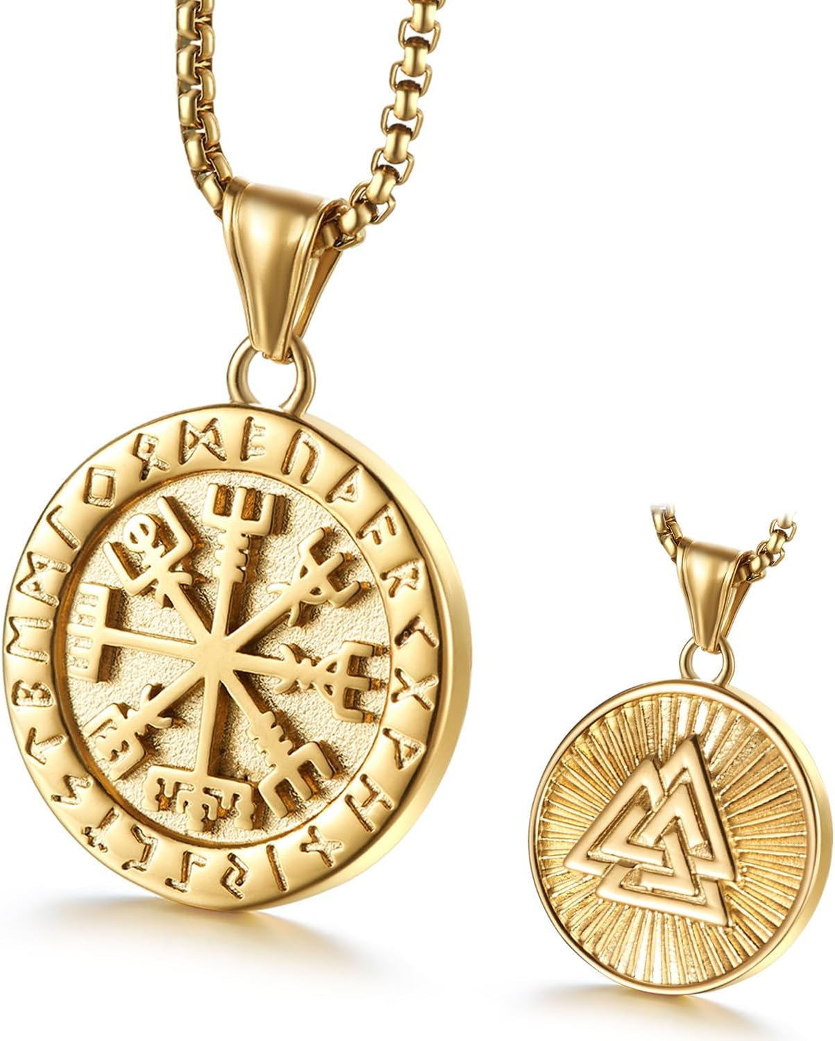 GHIUYUI Viking Runes Necklace Vintage Norse Compass Amulet Pendant Stainless Steel Valknut Travel Jewelry for Male Inspirational Graduation Gift Jewelry