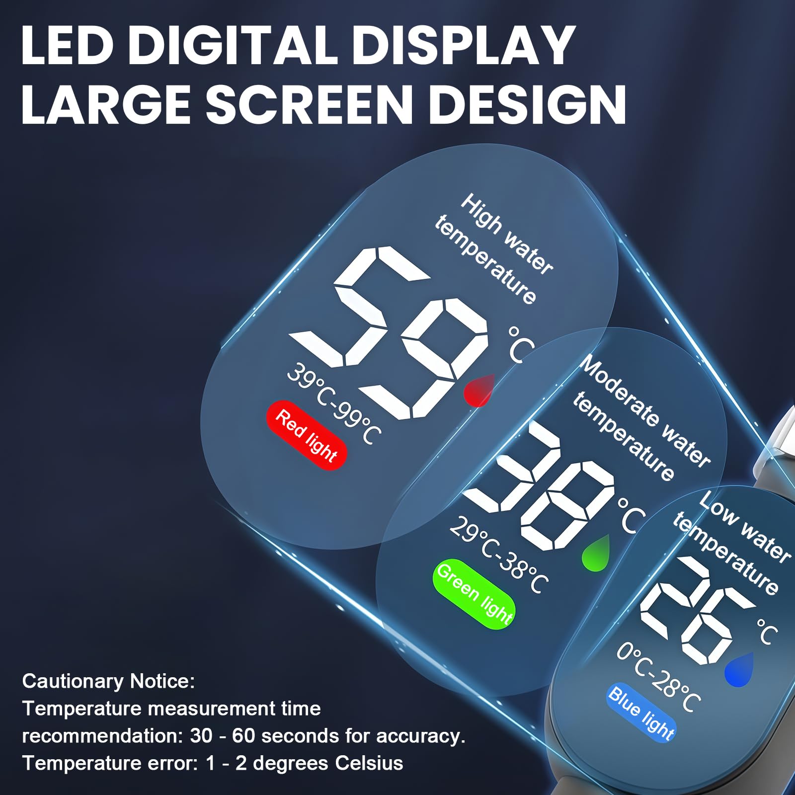 Lot de 2 thermomètres de bain numériques à LED : étanche affichage LED thermomètre de douche 0-99 °C débit d'eau en temps réel thermomètre de bain bébé thermomètre de douche bébé thermomètre d'eau