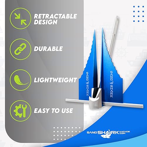 Miniatura 9 de SandShark - Ancla Fluke de alta calidad, eje retráctil, fácil almacenamiento, anclaje de aluminio para pontón, ancla de moto acuática. Barcos <30