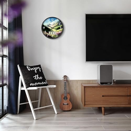 Miniatura 4 de Reloj de pared silencioso de pantalla grande digital con fecha de temperatura, flores de montaña, moderno, sin tictac, funciona con pilas, reloj de