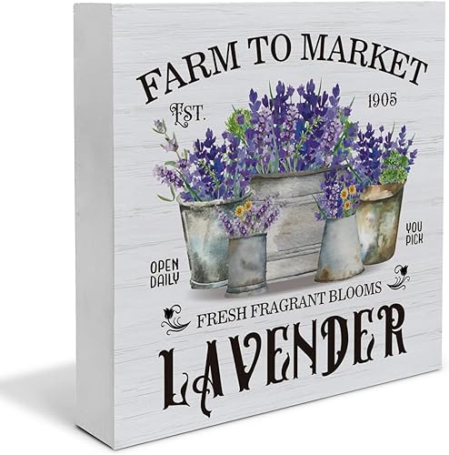 Cartel de madera rústica de lavanda para decoración de escritorio, letrero de madera con temática de lavanda, letrero de bloque para el hogar,
