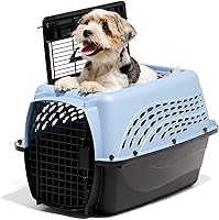 Petmate 24" Two-Door Plastic Dog Crate & Cat Carrier, Airline Approved, Top/Front Load, USA Made for Small Pets 0-15 lbs, Blue