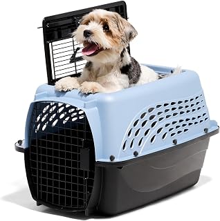 Petmate 24" Two-Door Plastic Dog Crate & Cat Carrier, Airline Approved, Top/Front Load, USA Made for Small Pets 0-15 lbs, Blue