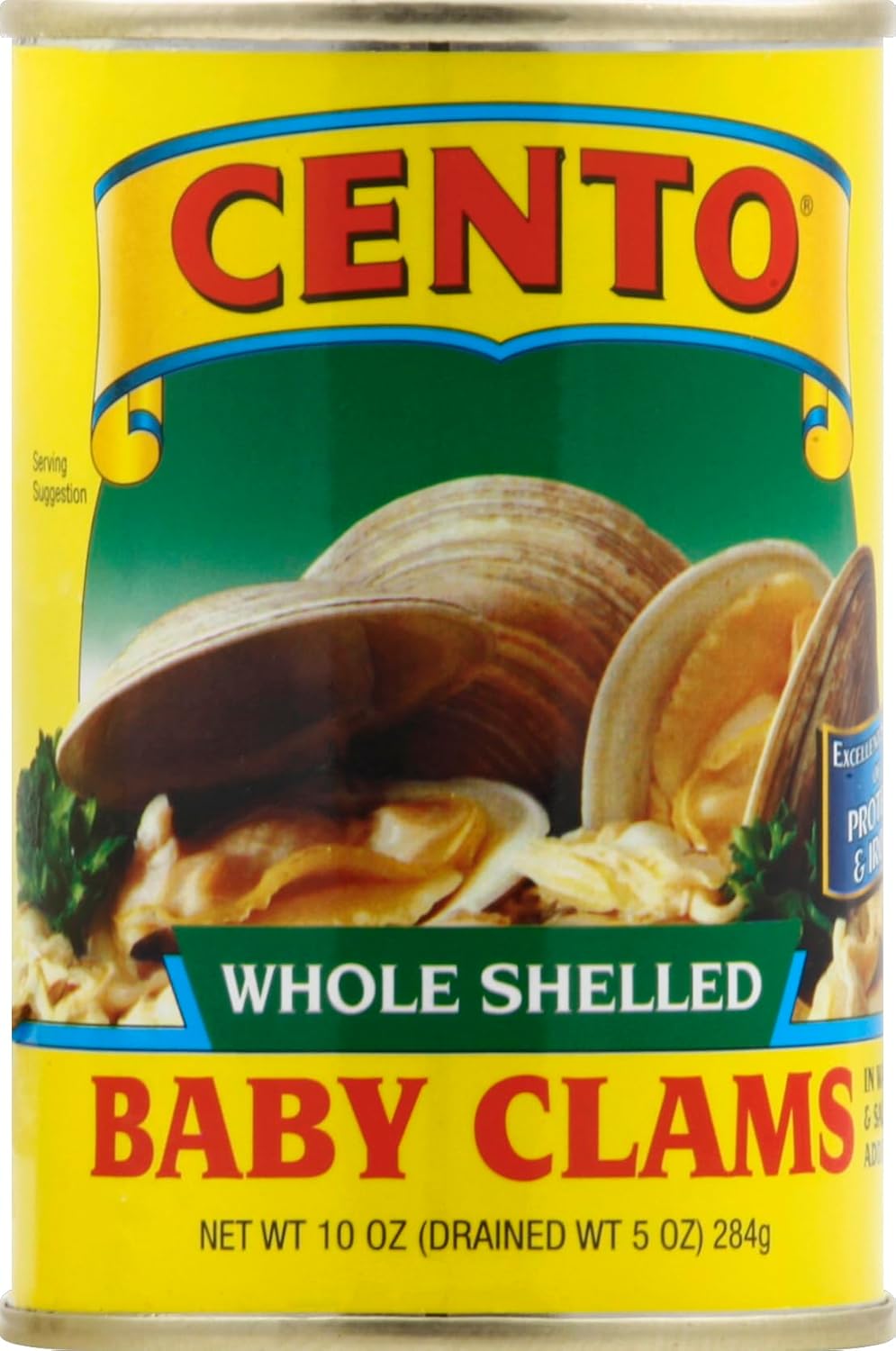 Cento Whole Baby Clams, 10 oz Can - Shelled, Tender Clams for Pasta, Chowder & Seafood Recipes