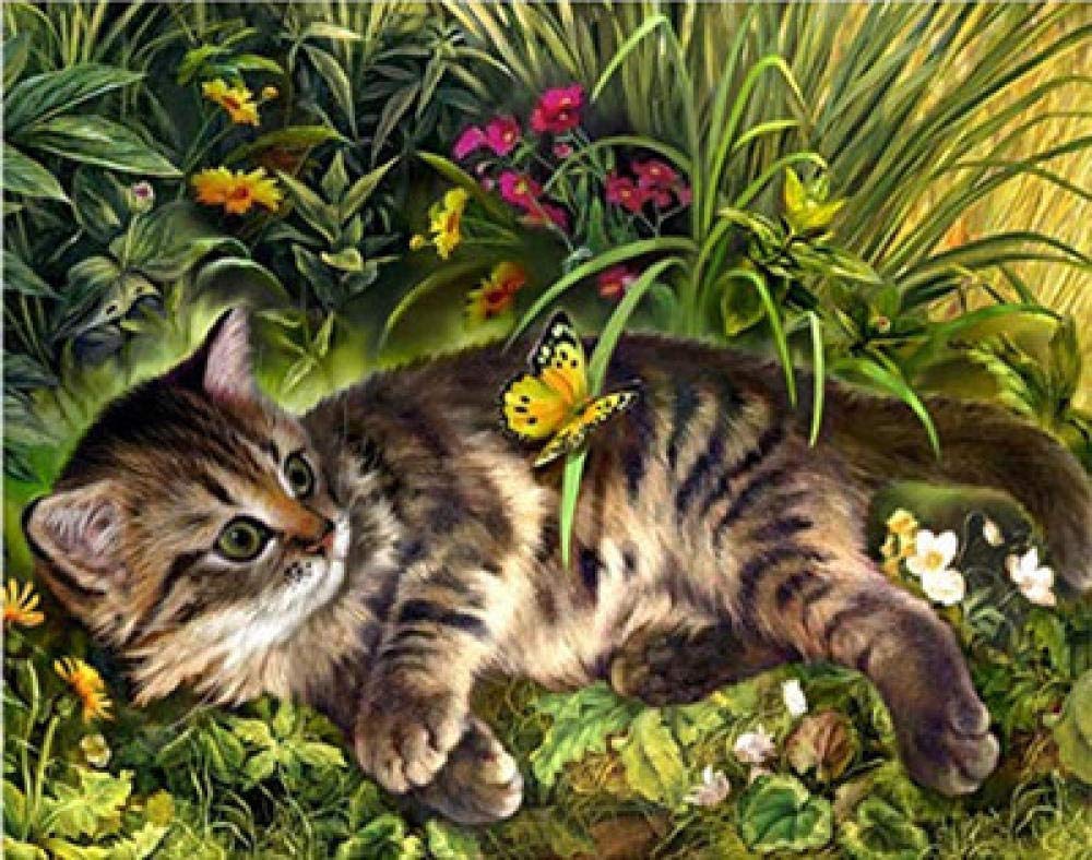 Mosaïque diamant chat sur pelouse pour décorer votre salon