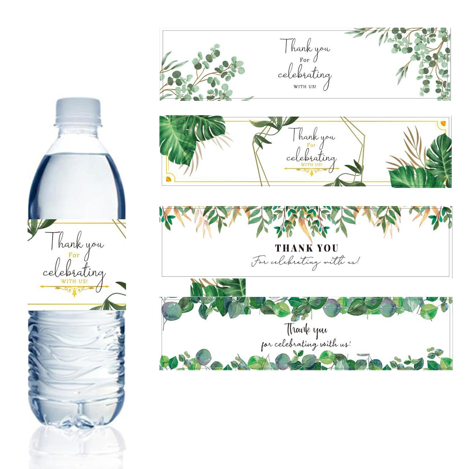 Green Leaves Water Bottle Labels Stickers Wedding Wraps 40 Pcs Thank You for Celebrating with US Self-Adhesive Birthday Party Baby Shower