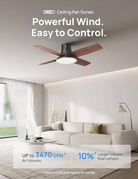 DREO Ceiling Fan, 44 Inch Low Profile Ceiling Fan with Light and Remote, 5CCT LED, 6-Level Dimmable, 6-Speed, Reversible Motor, 22 dB, Timer, Easy-Install, Black Flush Mount for Bedroom