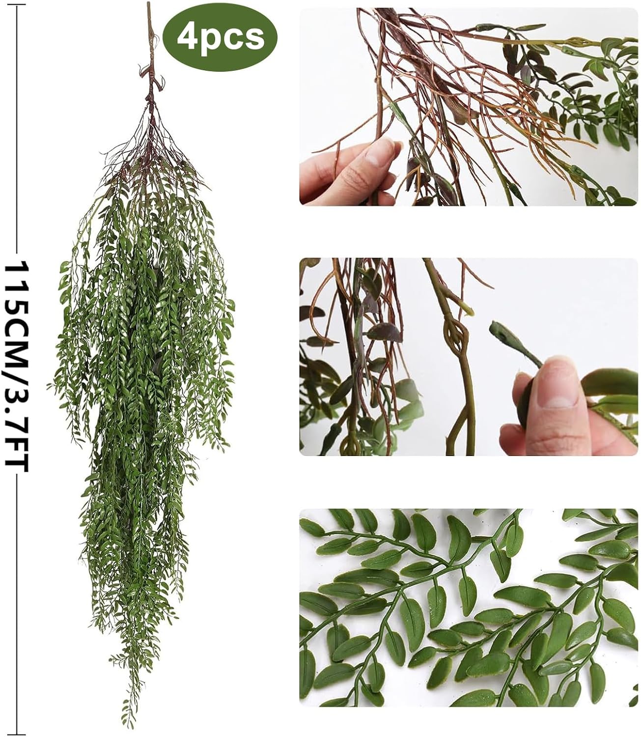 RECUTMS 4Pcs Artificial Hanging Fern Willow Leaves Vines Plants 3.7Ft Green image 2