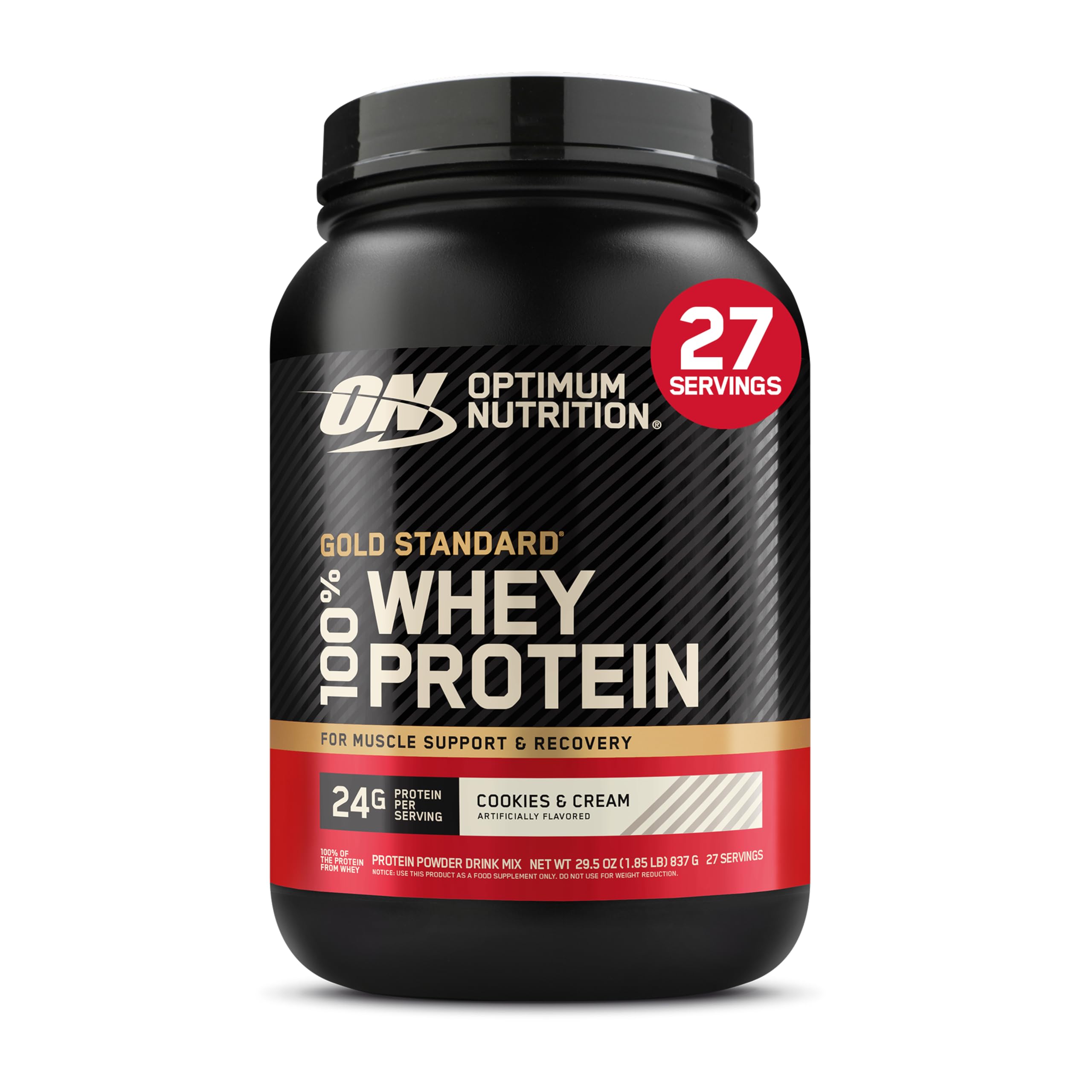 Optimum Nutrition Gold Standard 100% Whey Protein Cookies & Cream 2 lb | High Protein Powder for Muscle Recovery - main product image