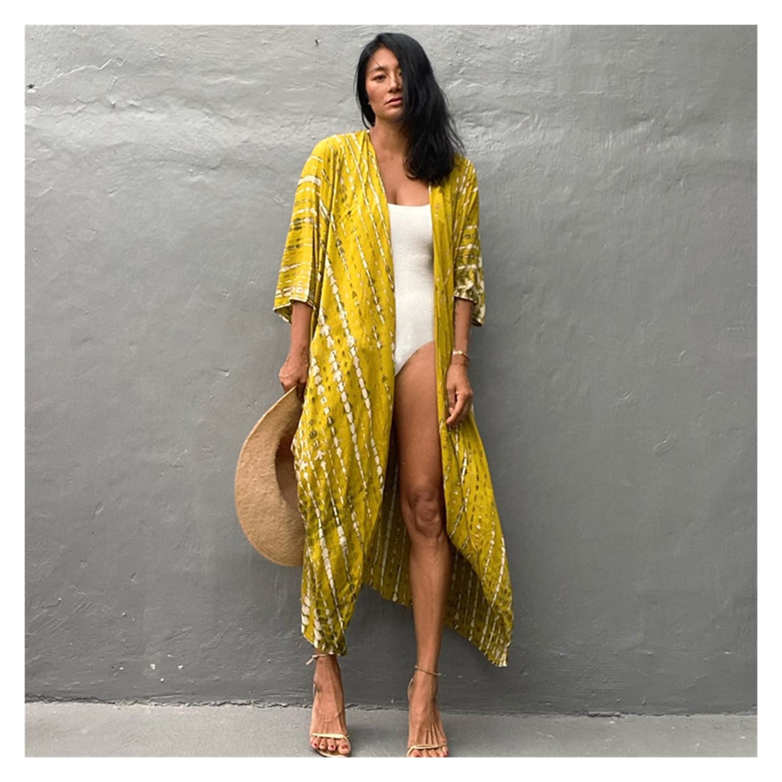 Copricostume da Spiaggia for Costumi da Bagno Donna Kimono Nero Tie-Dye Costume da Bagno Mantello Abito Estivo Abiti da Spiaggia (Color : Yellow Cover ups, Size : One Size)