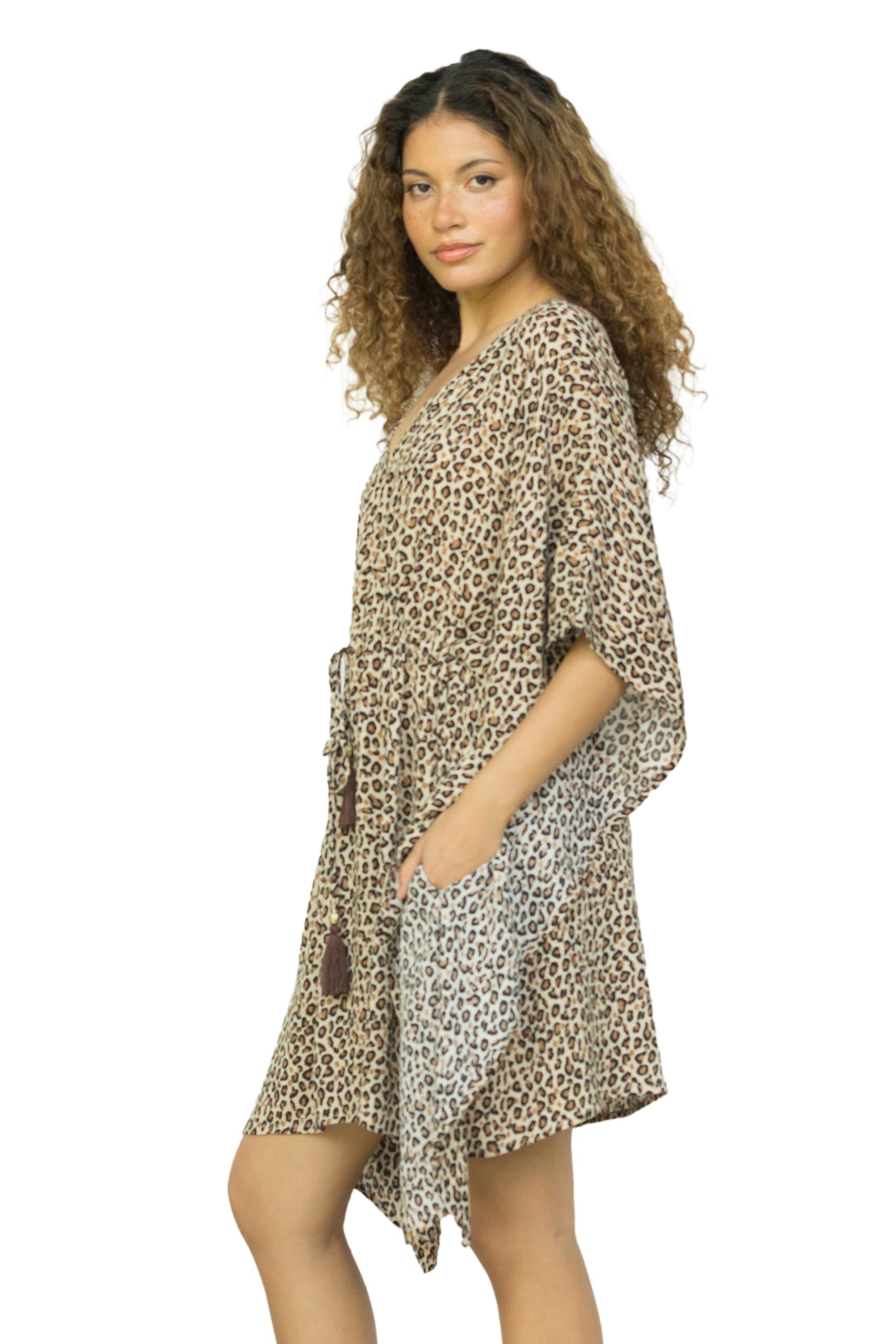 Likemary Women's Leopard Print Kaftan Beach Coverups For Uk – Short Caftans – Swimwear Cover Ups For Beach, Pool, Cruise & Holidays