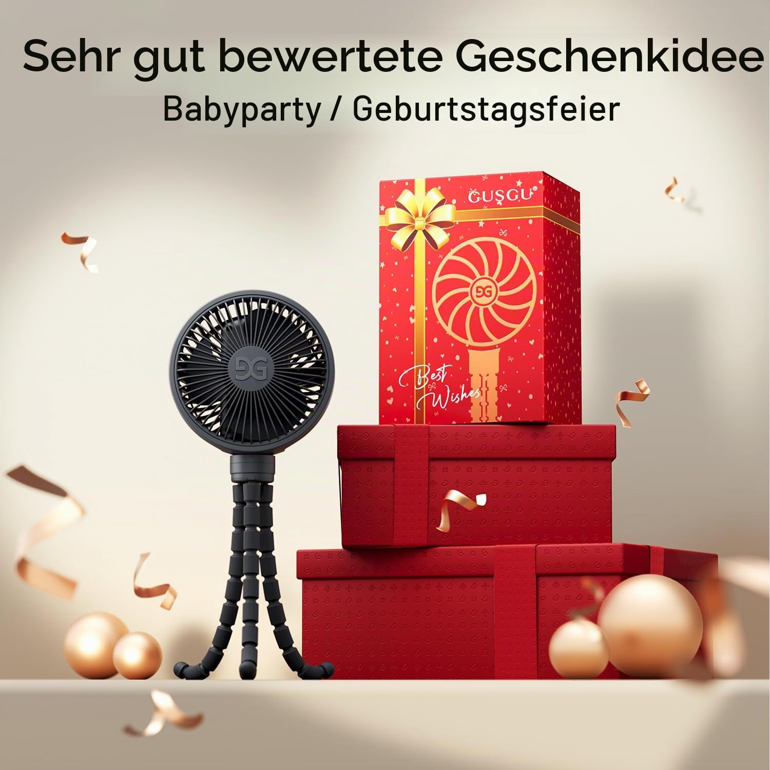 Kinderwagen-Ventilator Clip on für Baby, Flexibler Tripod & Akkubetriebener Lüfter, Tragbarer Handheld-Lüfter für Schlafzimmer, Autositz, Reise, Camping - Schwarz