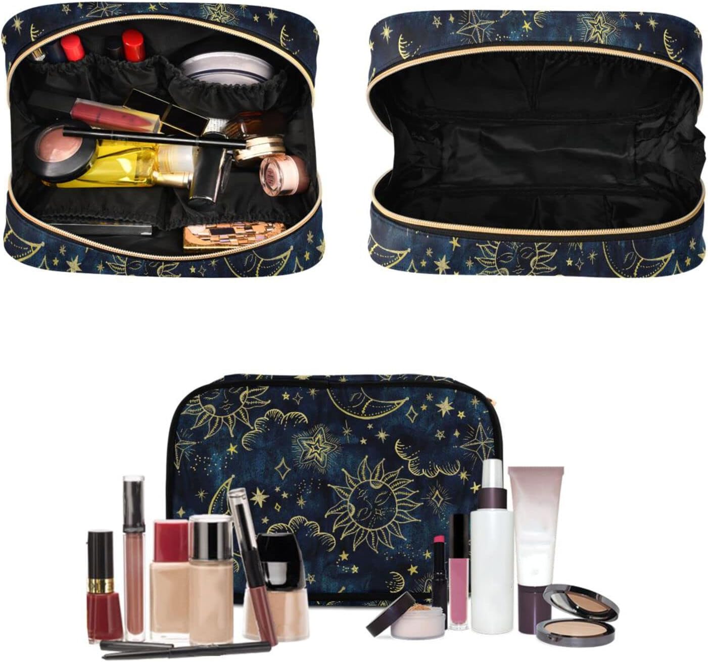 senya Sun Moon Boho Cosmos Astrology Toiletry Bag Hanging Travel Makeup Bag 3 PCS, Portable Makeup Organizer Cosmetic Bag Clear