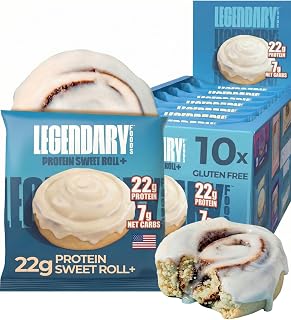Legendary Foods Cinnamon Roll Protein Bars 22g Protein Gluten-Free Keto Low Carb Zero Sugar 10-Pack