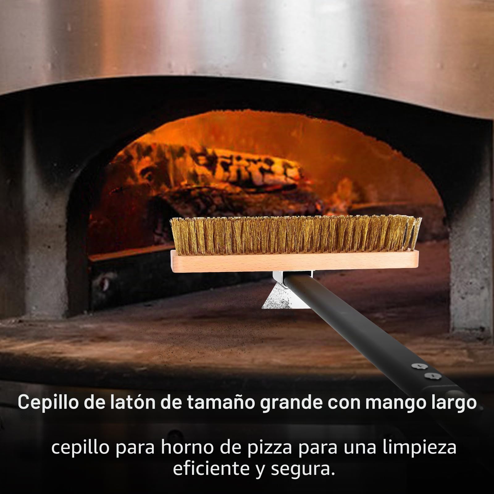 Cepillo grande para horno de pizza con raspador, cepillo para parrilla con cerdas de latón ancho 27 cm con mango largo 94 cm o 134 cm, accesorios para horno de jardín