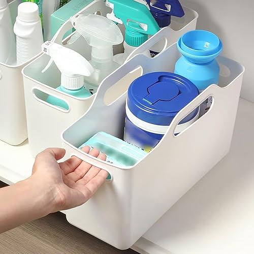 2 organizadores y almacenamiento para gabinetes de cocina, cesta de almacenamiento de plástico suave con asa organizador de despensa debajo del