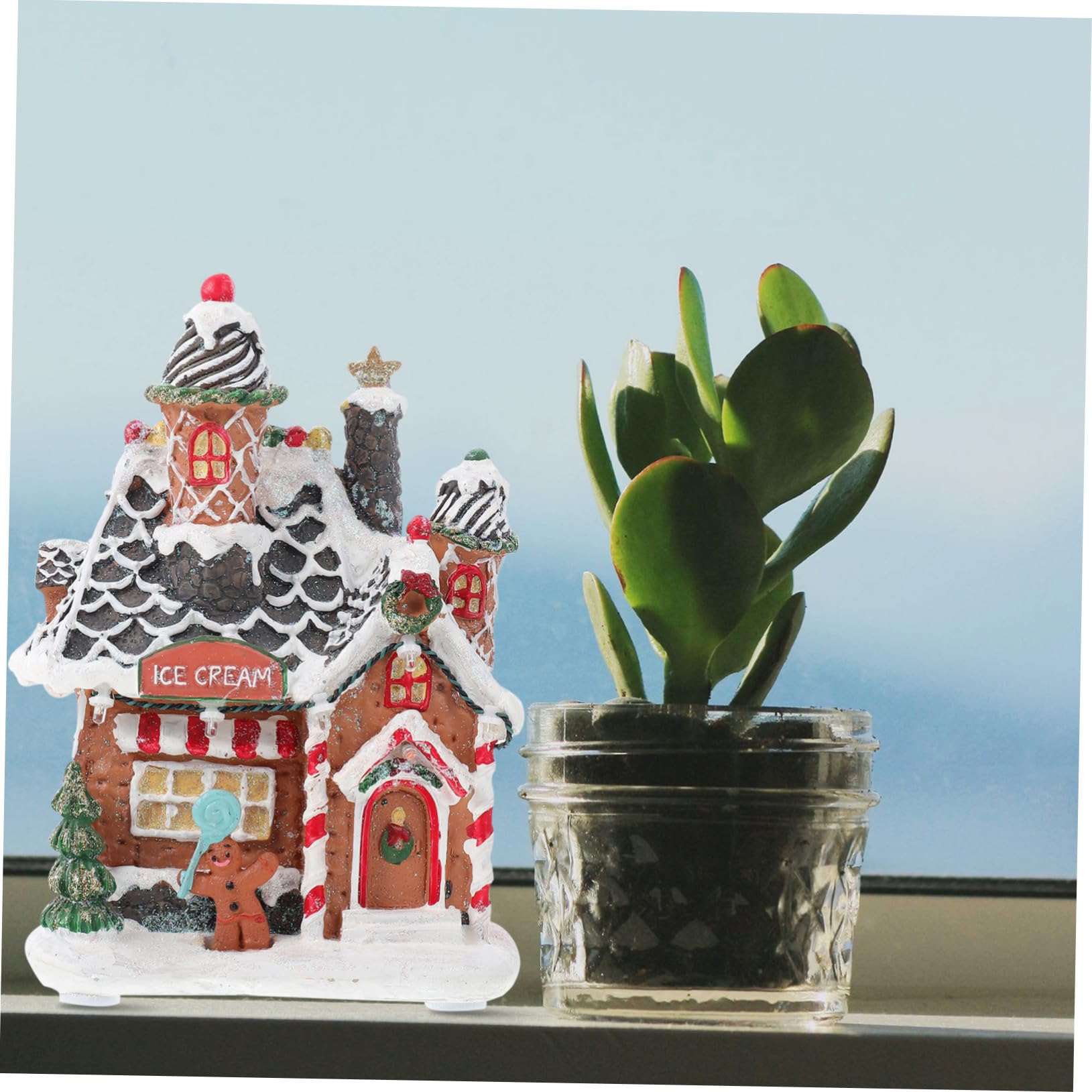 Adorno Navideño Casa Luminosa de Resina Luz LED para Escritorio y Oficina Adorno Navideño Acabado Diseño Detallado