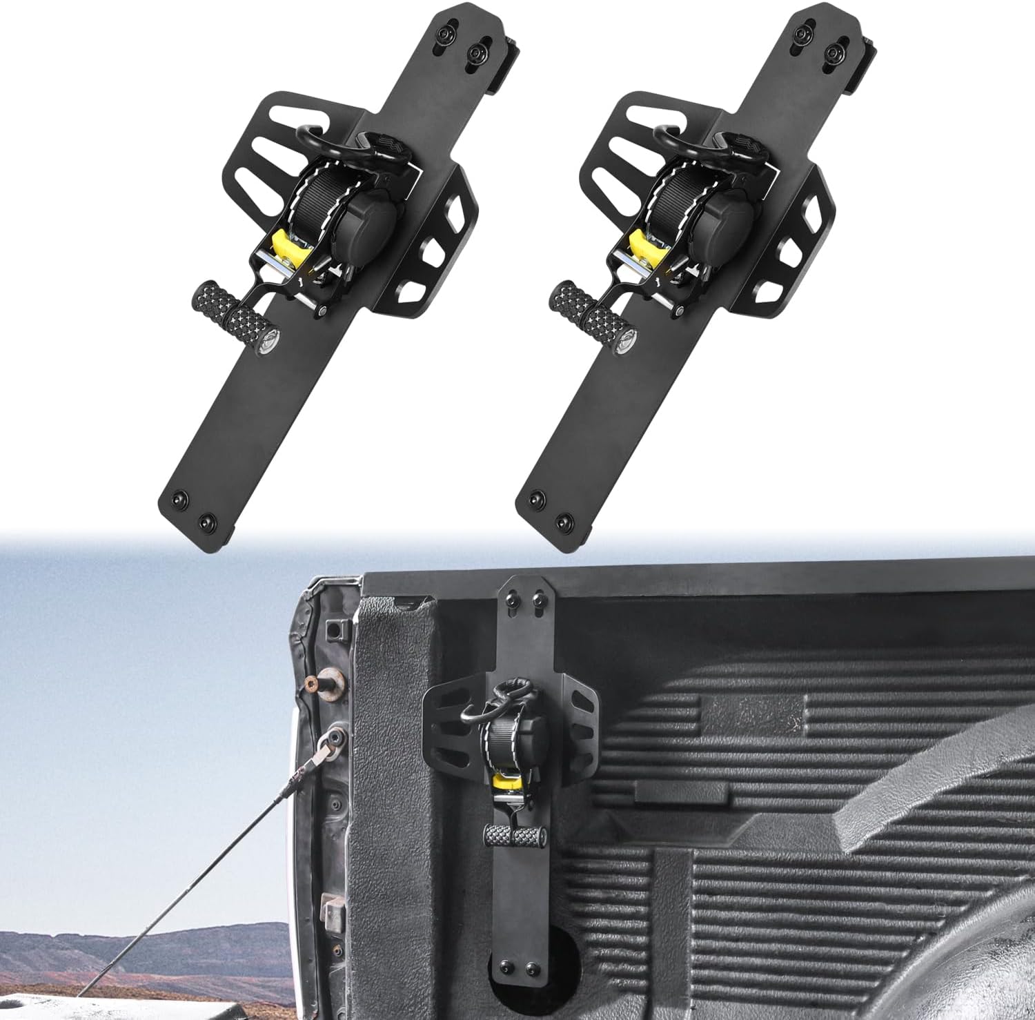 Retractable Ratchet Tie Down Straps Compatible with for 2009-2018 Dodge Ram 1500 Truck Cargo Bed Mounted Tie Down Retractable Ratchet Strap with Safety Lock System Mounting Bracket