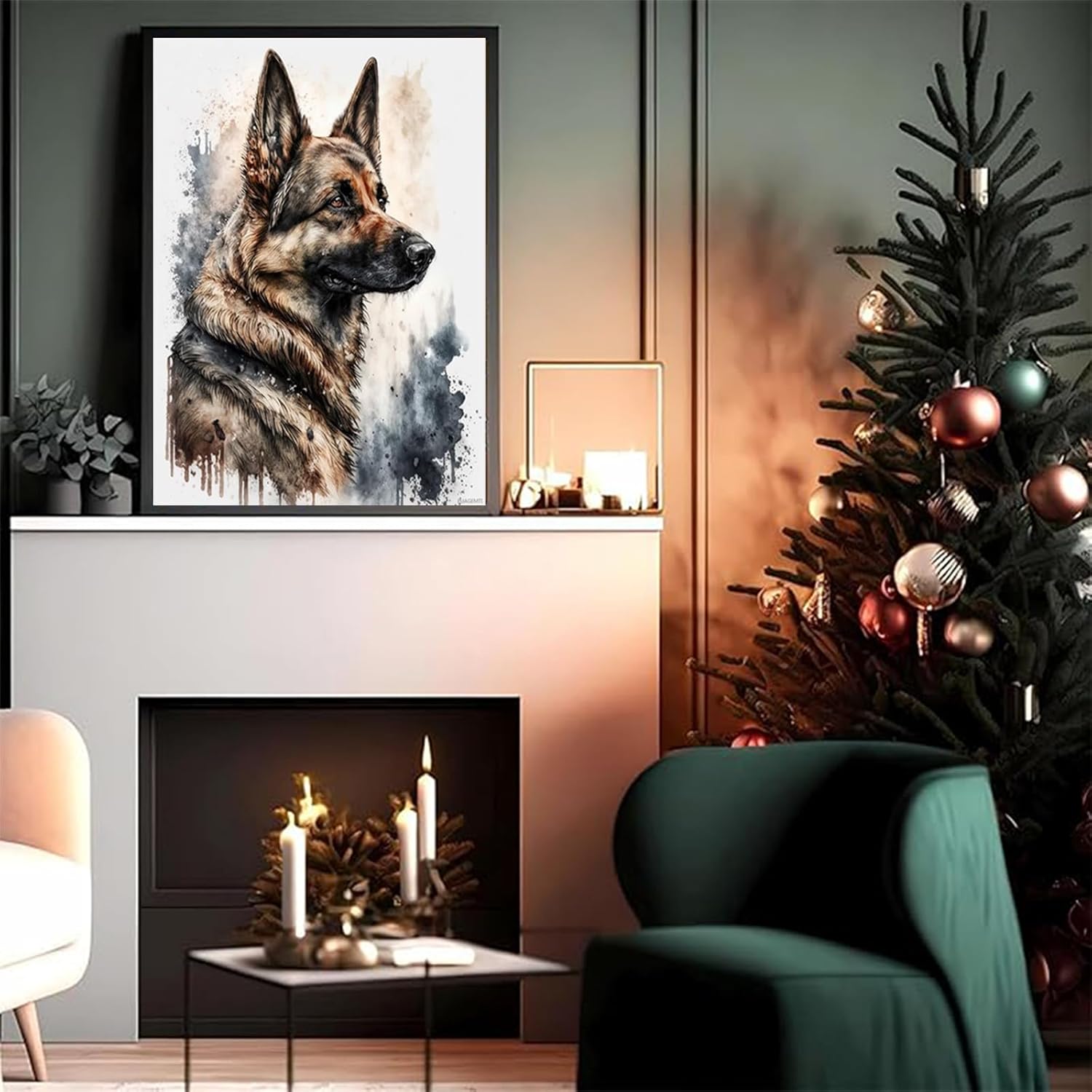 PUAGEMTI Diamond Painting Kits for Adults, Watercolor German Shepherd Dog 5D DIY Diamond Art Kits Full Drill Diamond for Gift Wall Decor Gem Arts Magical Animals 12x16 inch