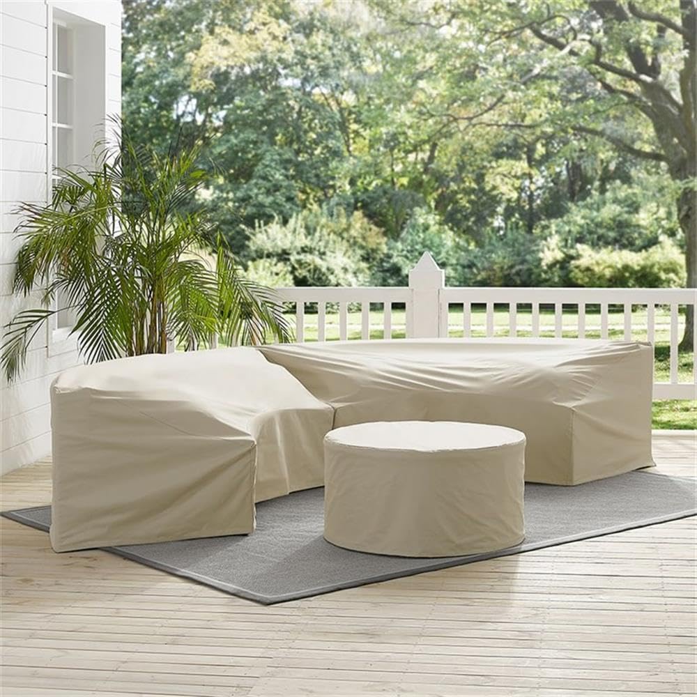 Pemberly Row 3-Piece Vinyl Curved Sectional Sofa Cover Set in Tan