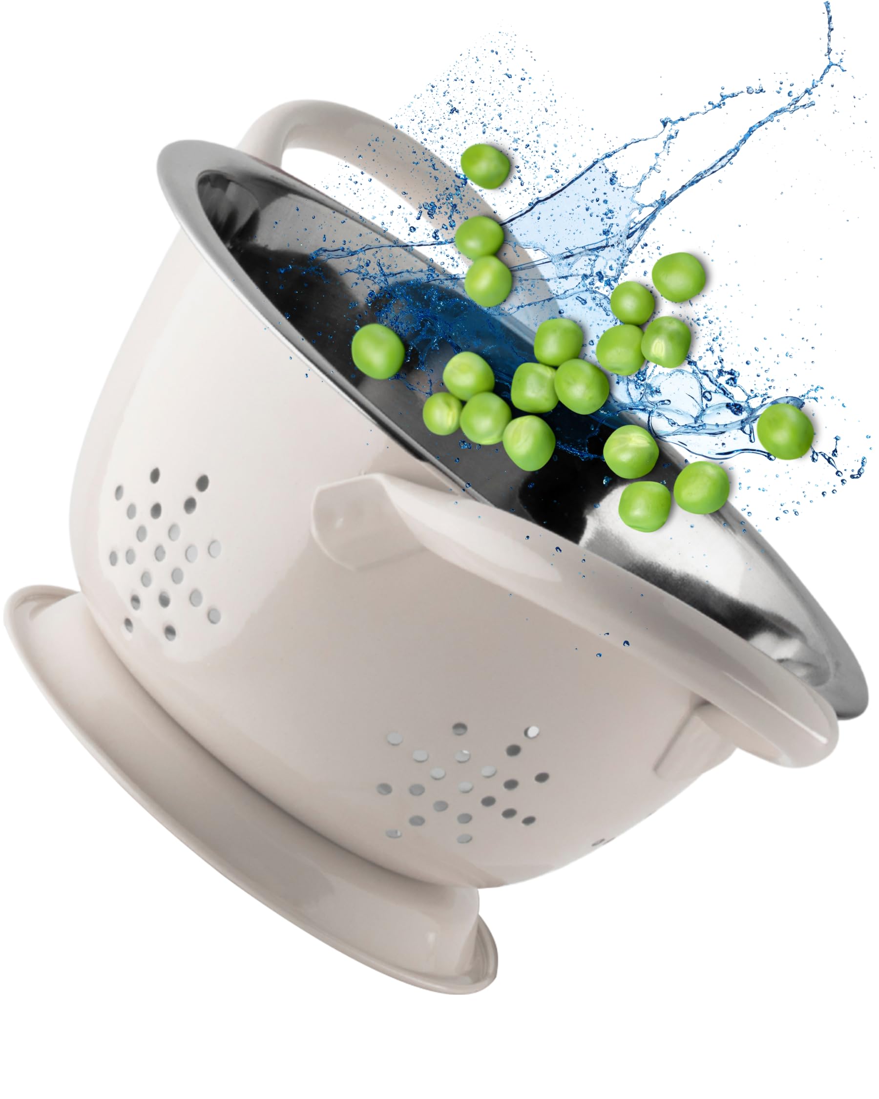 Stainless Steel Mini Colander - Durable & Rust Resistant Drainer with Perforated Drainage Holes & Ergonomic Side Handles. Great Strainer for Pasta, Veggies & Fruits. 15cm Dia x 8.6cm. Oyster Colour