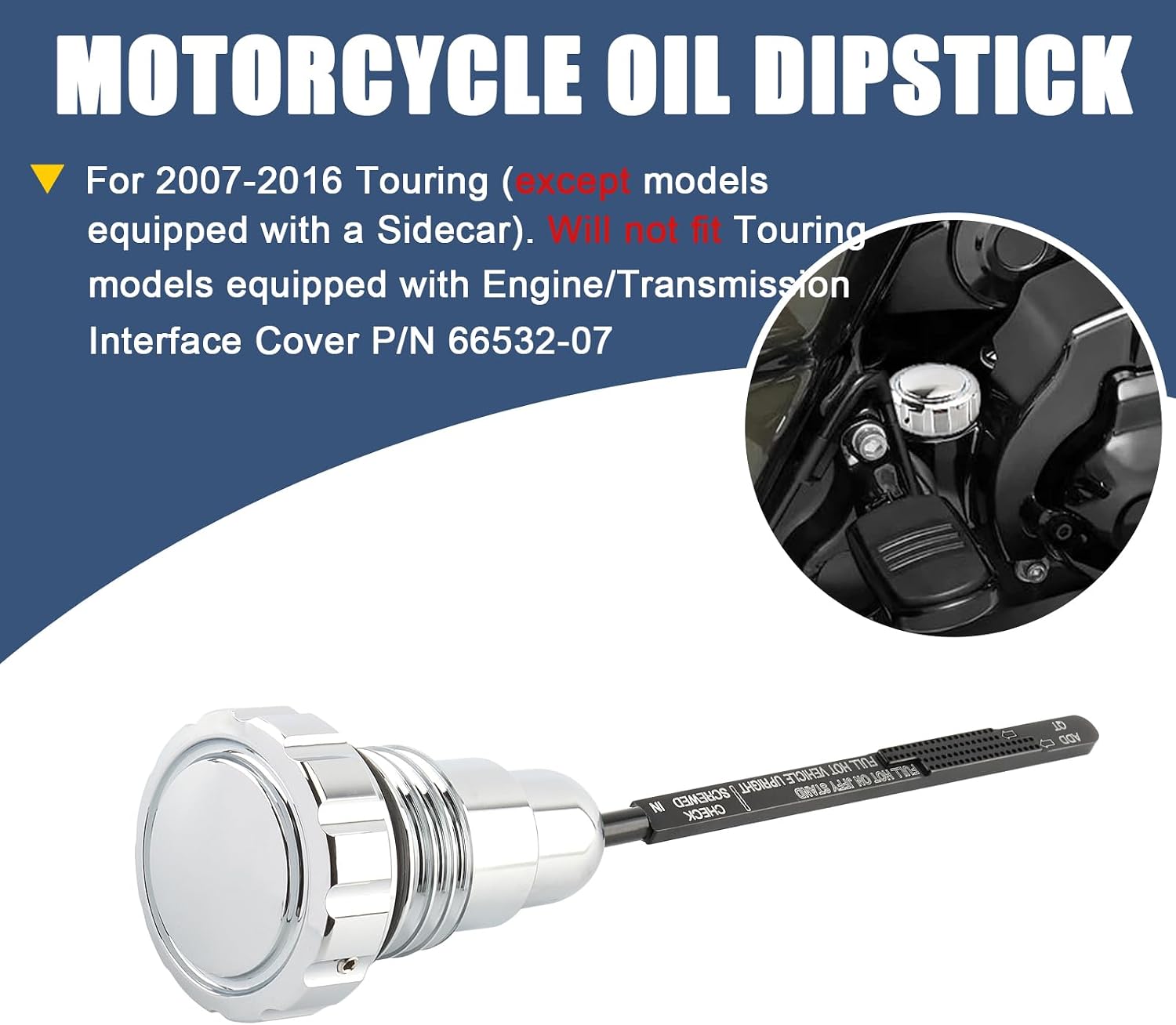 Oil Dipstick Motorcycle Oil Tank Dipstick Fit for Harley 2007-2016 Touring Electra Glide Road Glide Road King Street Glide (Chrome)