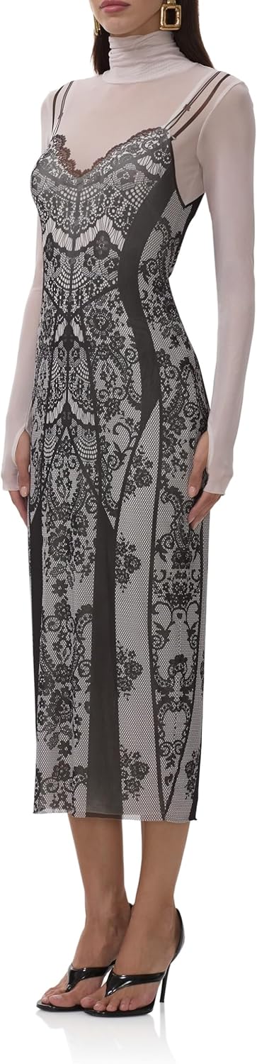 AFRM Womens Shailene Turtleneck Long Sleeve Mesh Bodycon Midi Dress - Image 2