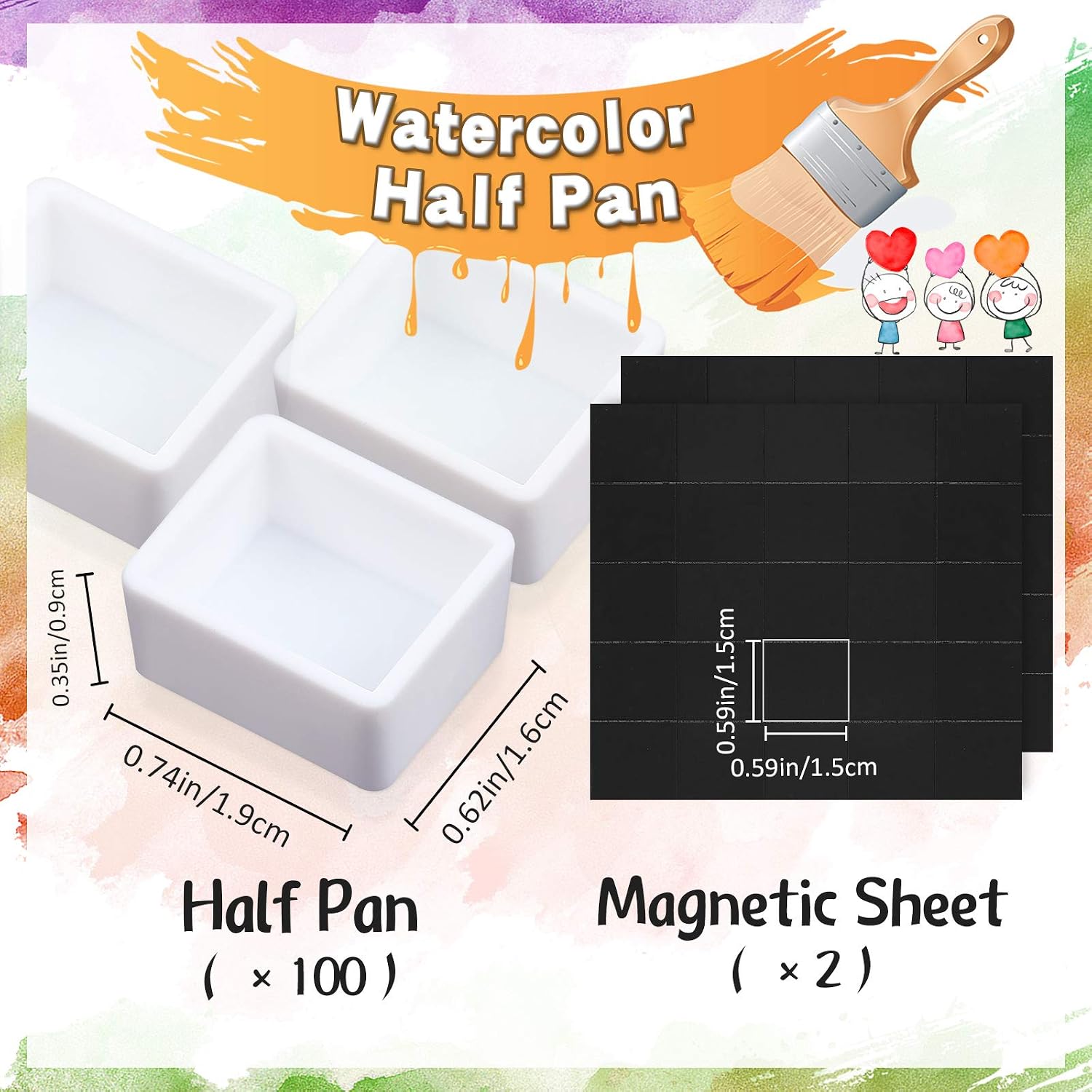 Zonon 100 Pieces Empty Watercolor Half Pan with 50 Pieces Magnets, White Plastic Half Pan Plastic Watercolor Tins Fit for Oils or Acrylics Palette Travel Tins Paint Case