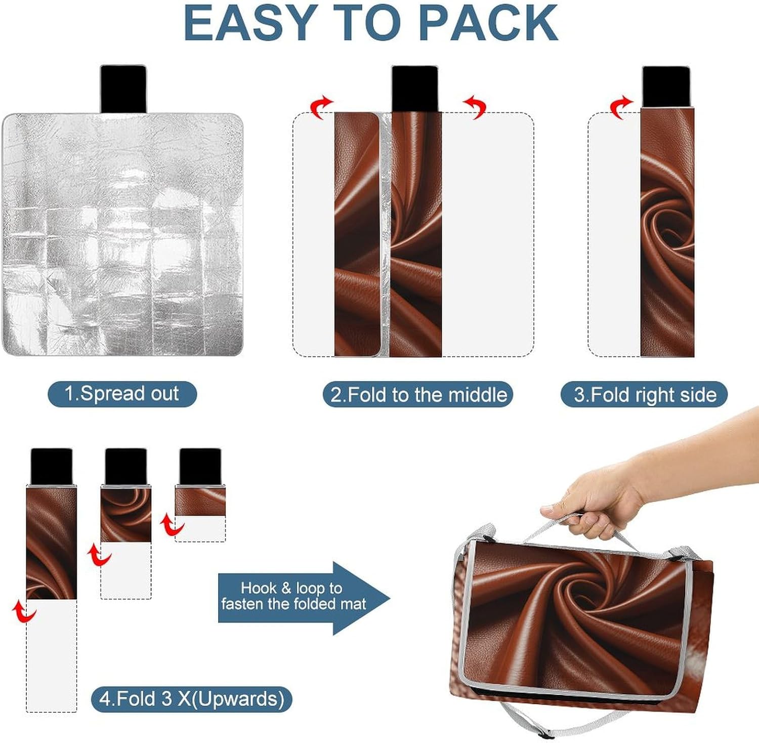 Outdoor Picnic Blanket Extra Large Beach Blanket Waterproof Picnic Mat Brown Cowhides Camping Blanket Portable with Carry Strap Park Blanket for Grass Camping Park