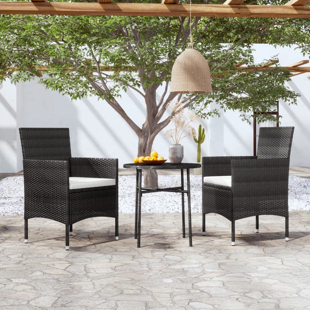 Salon de jardin polyrotin noir résistant aux intempéries avec structure acier et 2 chaises