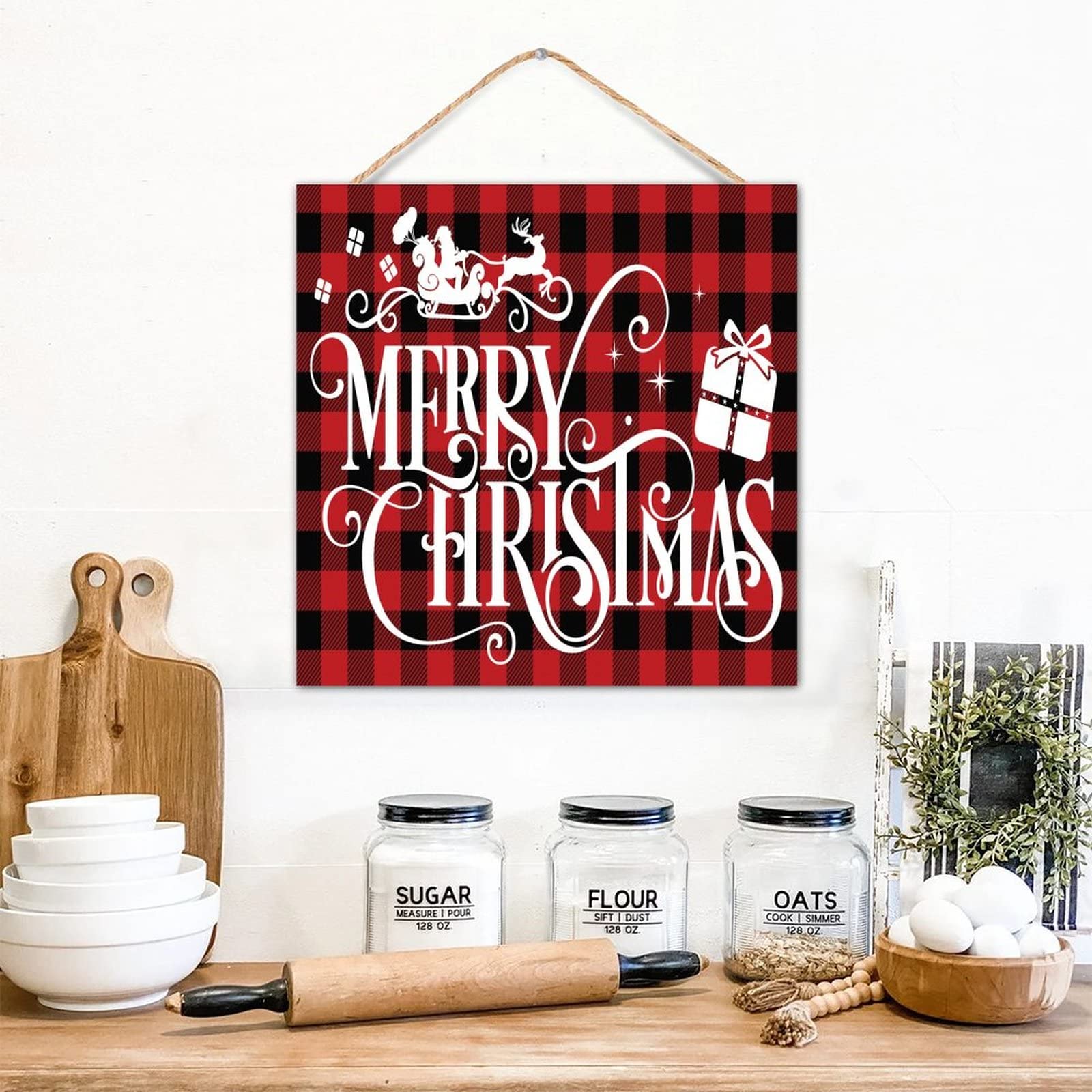 Panneau Merry Christmas en bois bucheron : creez un Noel chaleureux au salon
