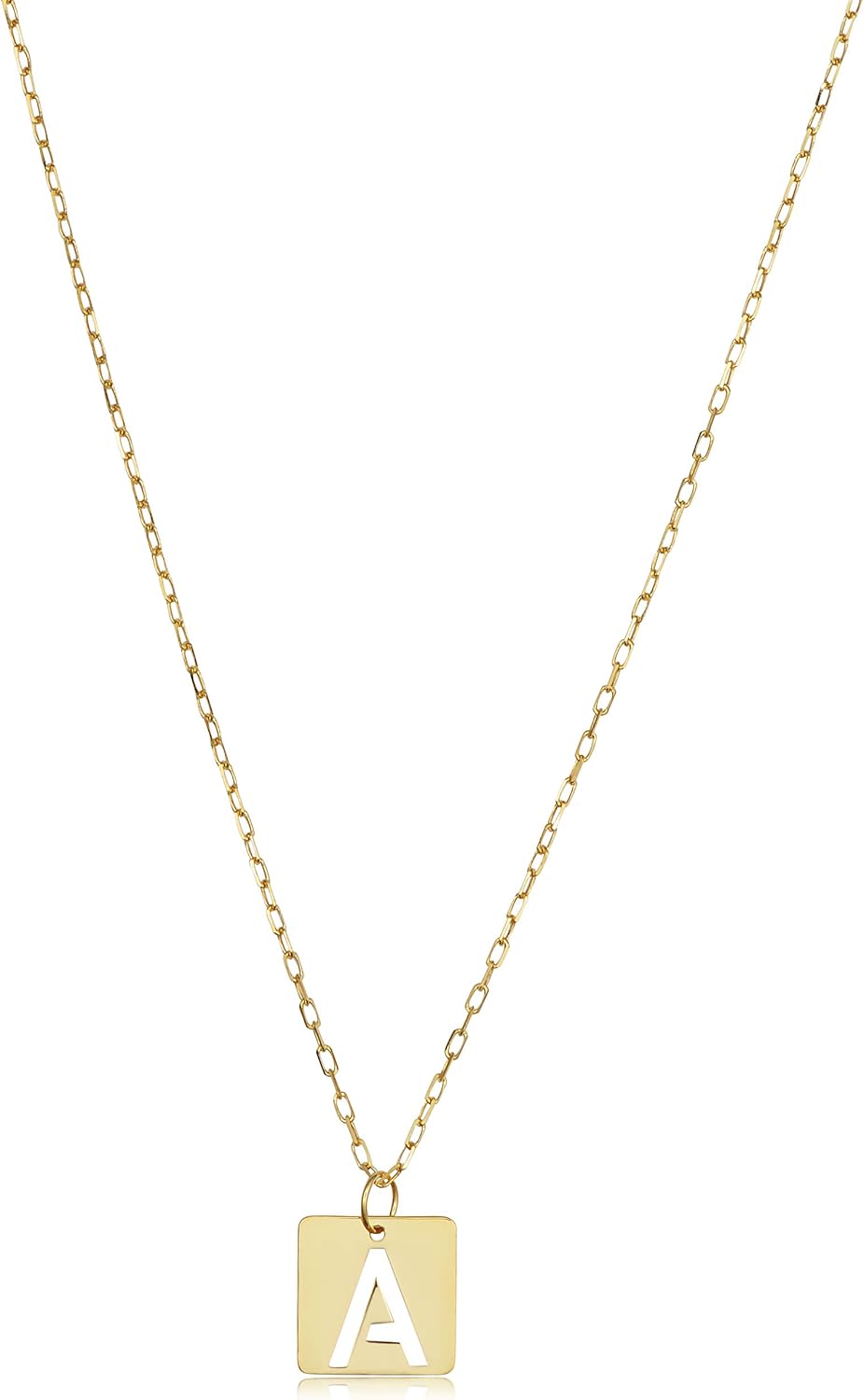Kooljewelry 14k Yellow Gold Square Tile Initial Cut-out Letter Alphabet Necklace for Women (adjusts to 16 or 18 inch)
