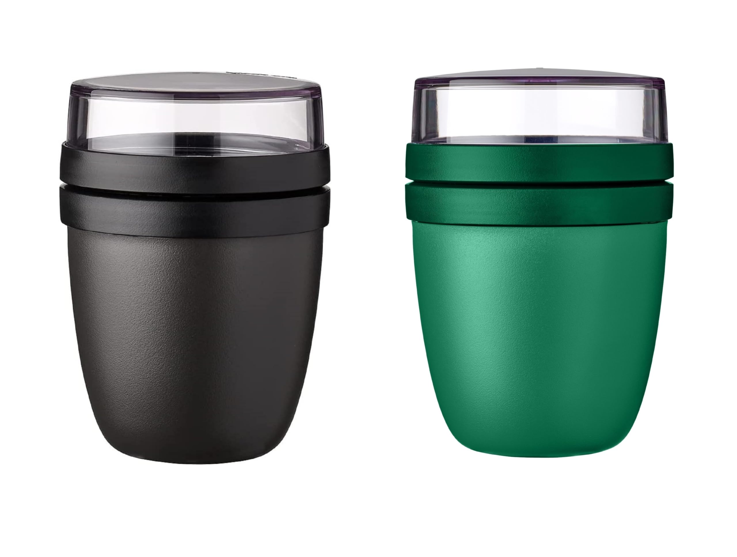Mepal | Lunchpot Ellipse Mixed | Vivid Green + Nordic Black | Müslibecher to go | Unterteilung für Joghurt & Müsli | 500 ml + 200 ml