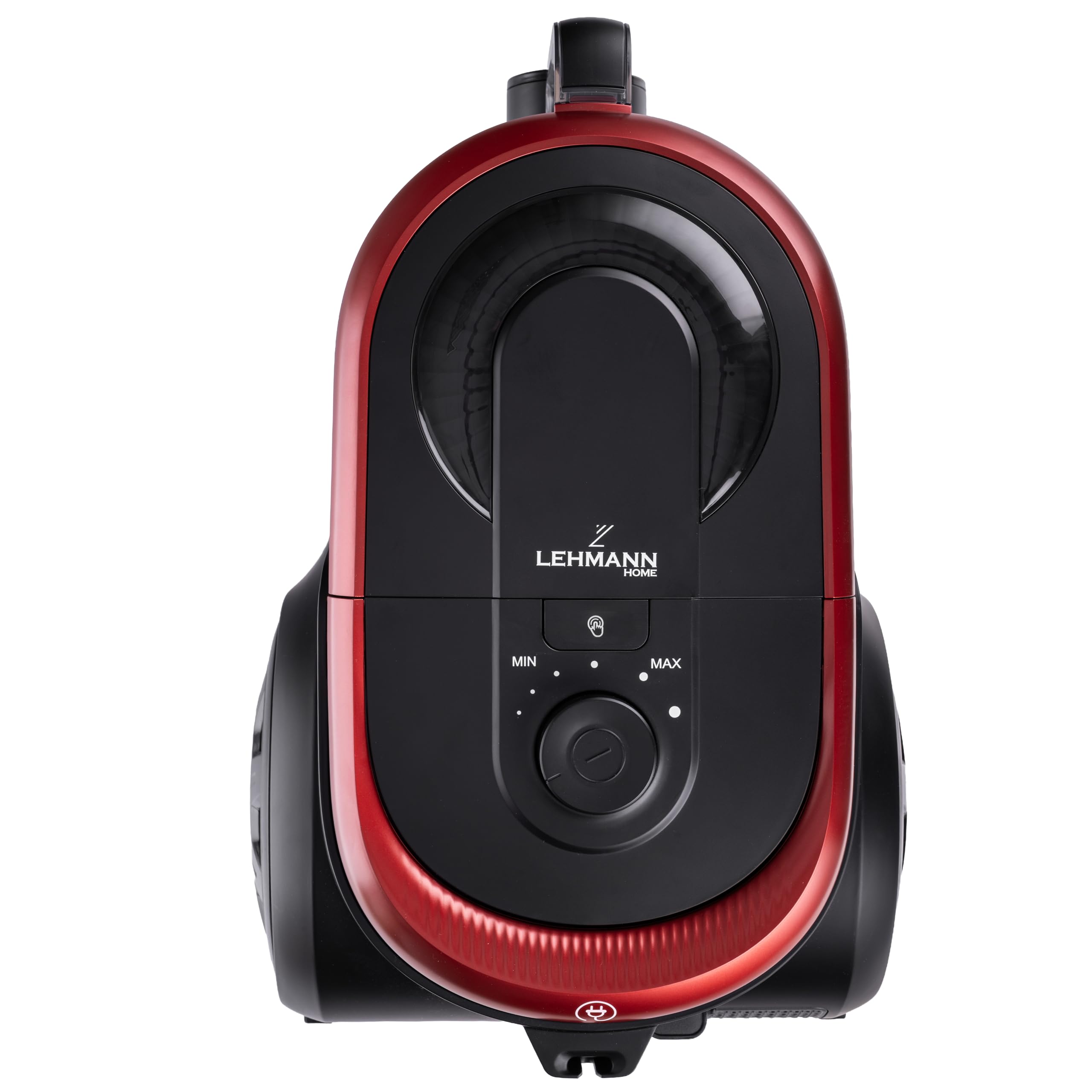 LEHMANN - Aspirador sin bolsa, tecnología ciclónica potente, doble filtro HEPA para alérgicos, capacidad 2,5 L, compacto, aspirador trineo para alfombras y suelos, juego de accesorios, negro/rojo