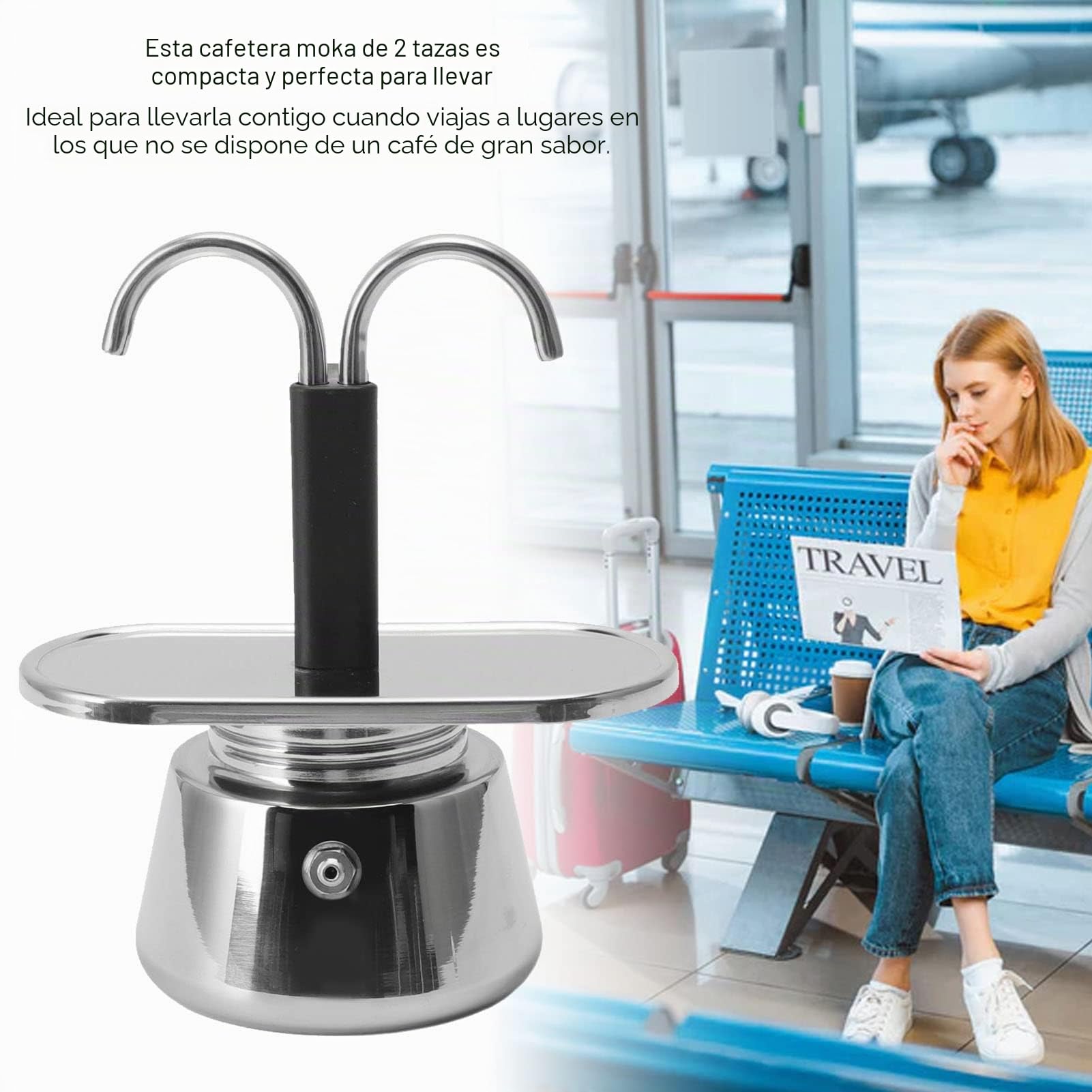 Topyond Moka Pot, 2 Tazas 100ml Acero Inoxidable de Doble Cabeza, Cafetera Espresso para Estufa Cafetera Italiana Clásica para Hacer Café, Conducto DIY