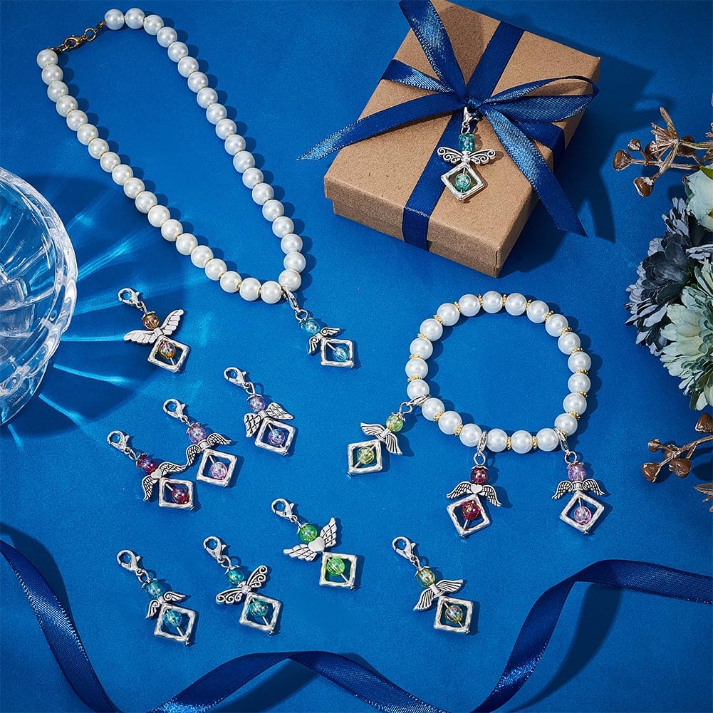 PH PandaHall 32pcs 8 Colors Angel Wing Charms, 1.6 inch Angel Fairy Pendants Dangle Charm Guardian Fairy Pendants with Lobster Claw Clasps for Necklace Bracelet Keychain Jewelry Stitch Markers Making - Image 2