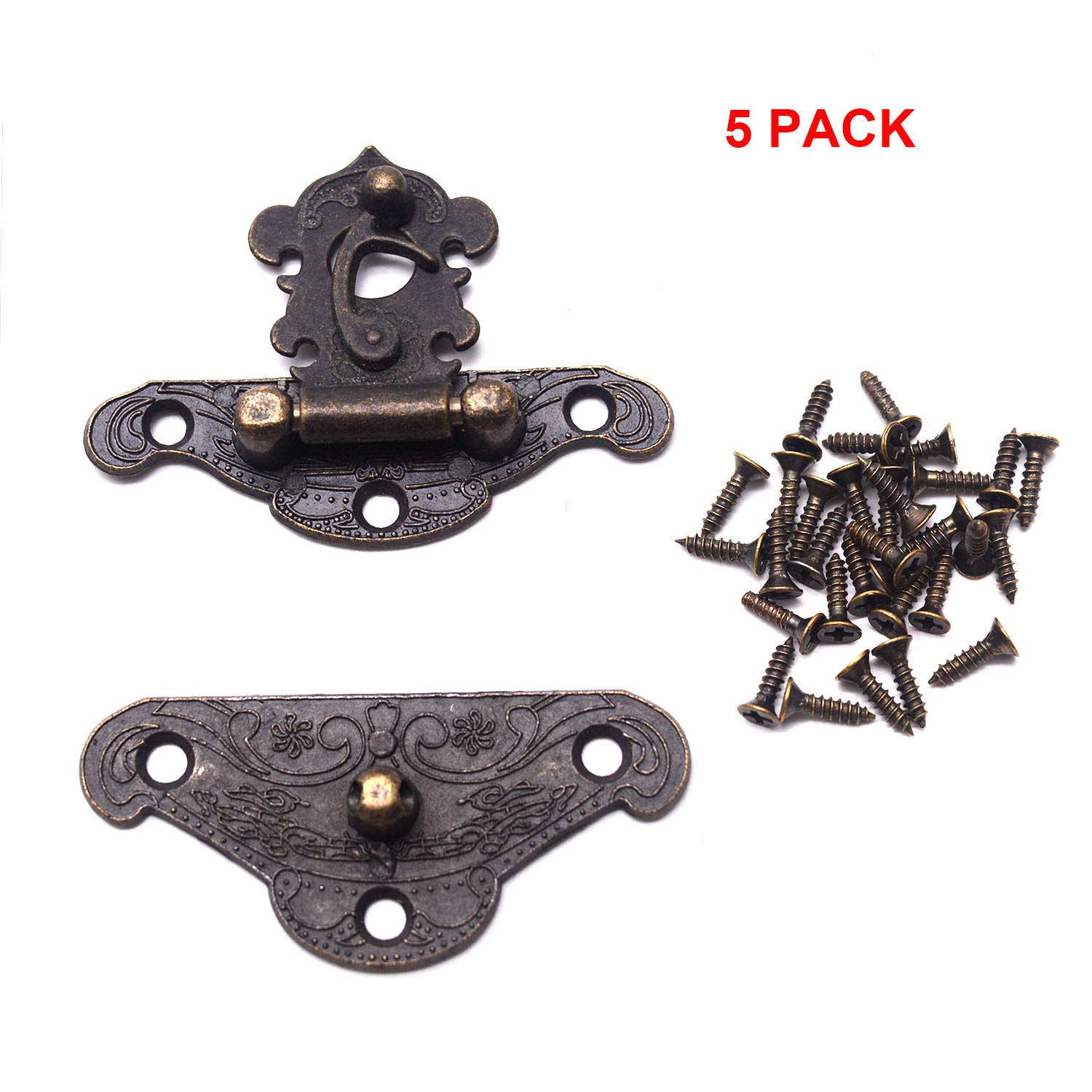 Karcy Hasp Locking Buckle for Cabinet Gift Box Lock Buckle Latch Hook Clasp with Screws 1.9"x1.5" Bronze Zinc Alloy Set of 5