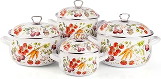 Vegetable Garden Belly Deep Stock Pot with Decorated Lid Stock Pot for Stew, Simmering, Soup, Includes Lid, Dishwasher Safe (Set of 4 (2.1 L); (3.8 L); (4.8 L) (6.2 L))