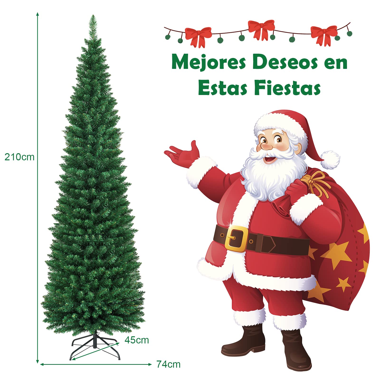 S AFSTAR Árbol De Navidad 210 Cm, Agujas En PVC De Alta Calidad, Estructura Con Bisagras