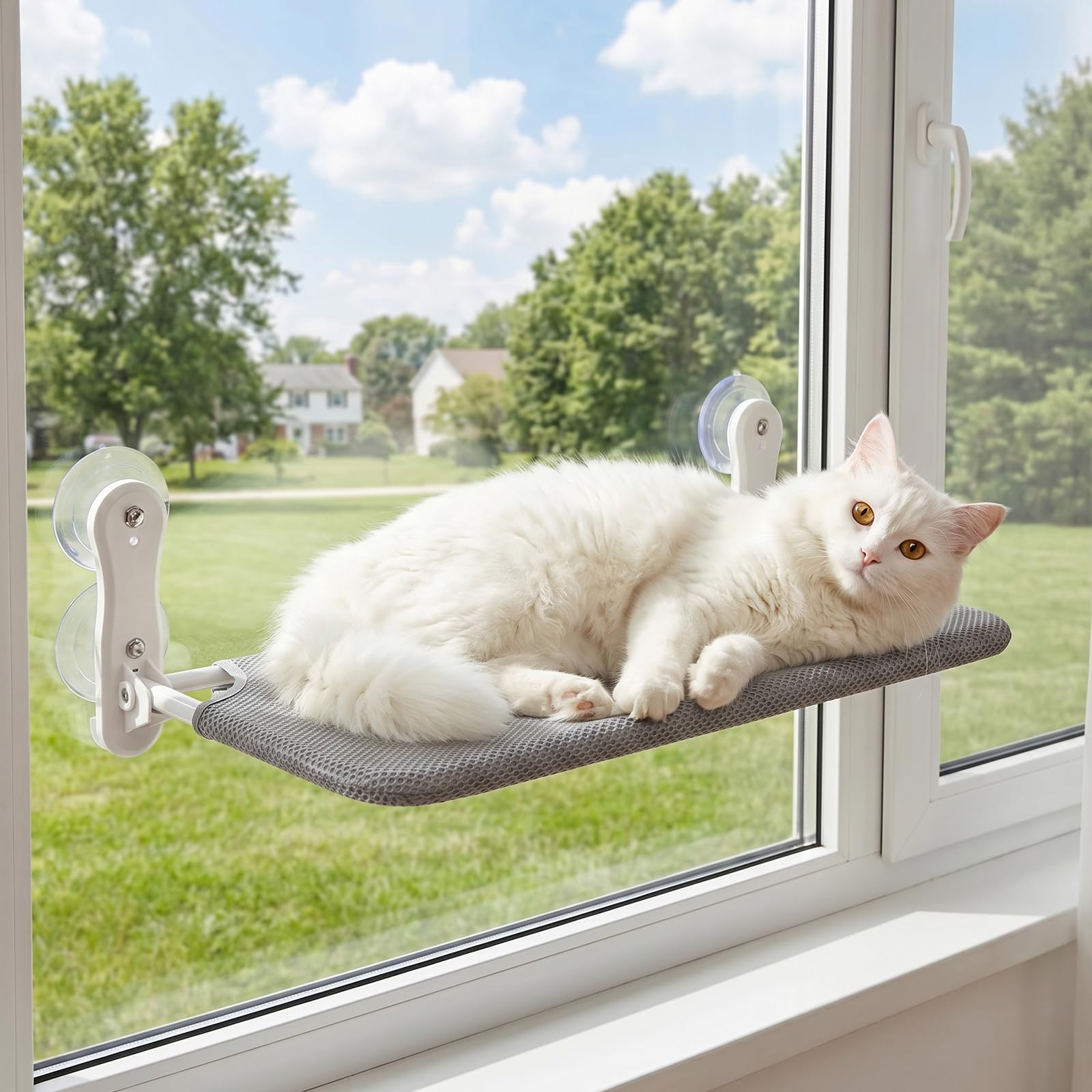 Kätzchen hängematte,fensterliegeplatz für Katzen mit Stabil Saugnäpfe,Katzenhängebett Fenster, Belast Gewicht zu 25KG 52.2 * 39cm(Grau)
