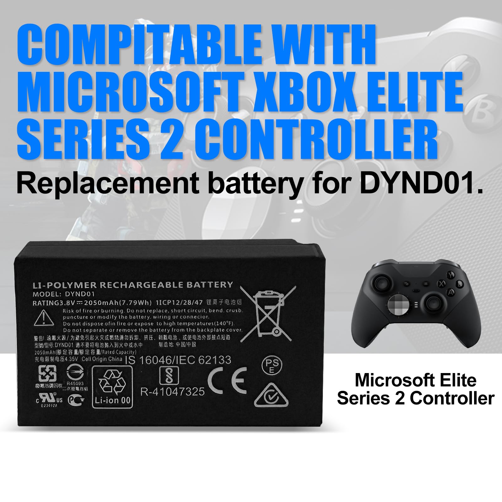 Batteria di ricambio per DYND01 – Compatibile con controller Microsoft Xbox Elite Series 2, 3,8 V 2050 mAh