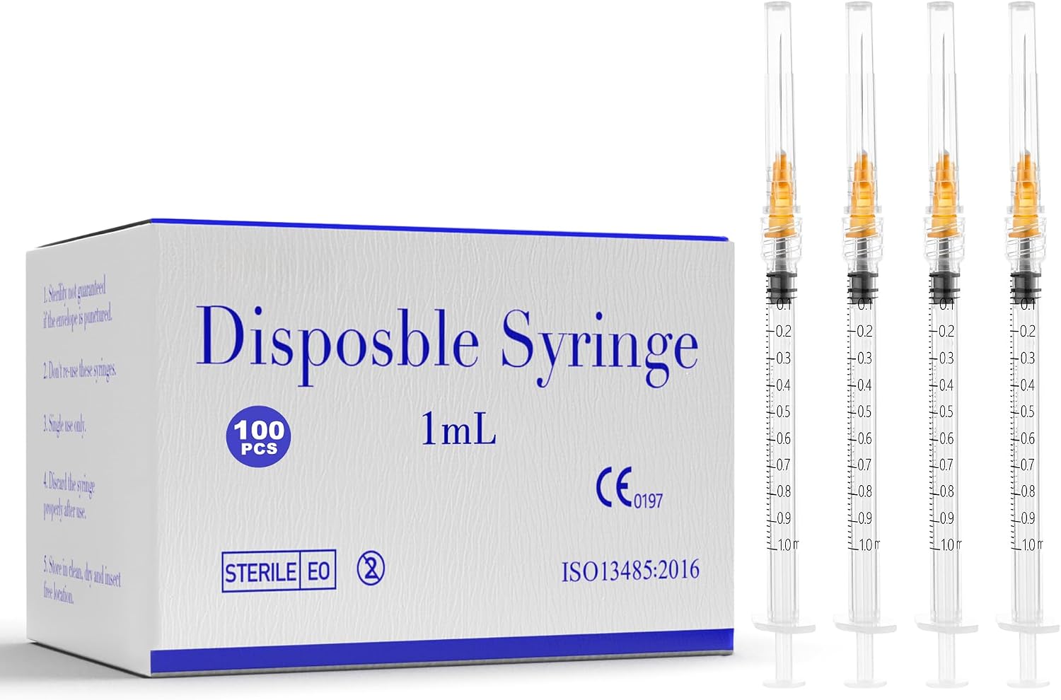 Disposable 5mL Luer Lock Syringe 21G 1.5 inch for Scientific Lab Use, Individually Wrapped, Box of 100